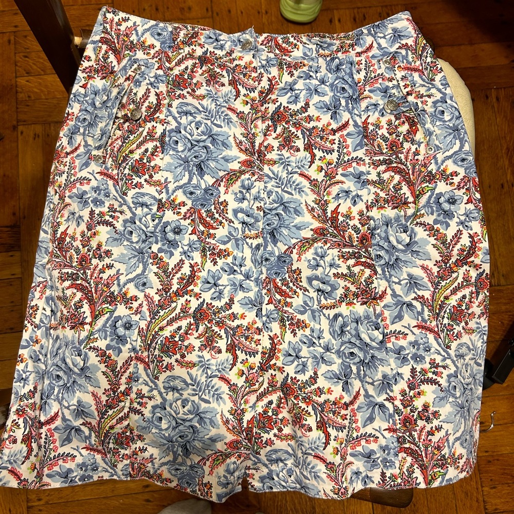 Oilily Blue and Red Floral A-Line Skirt